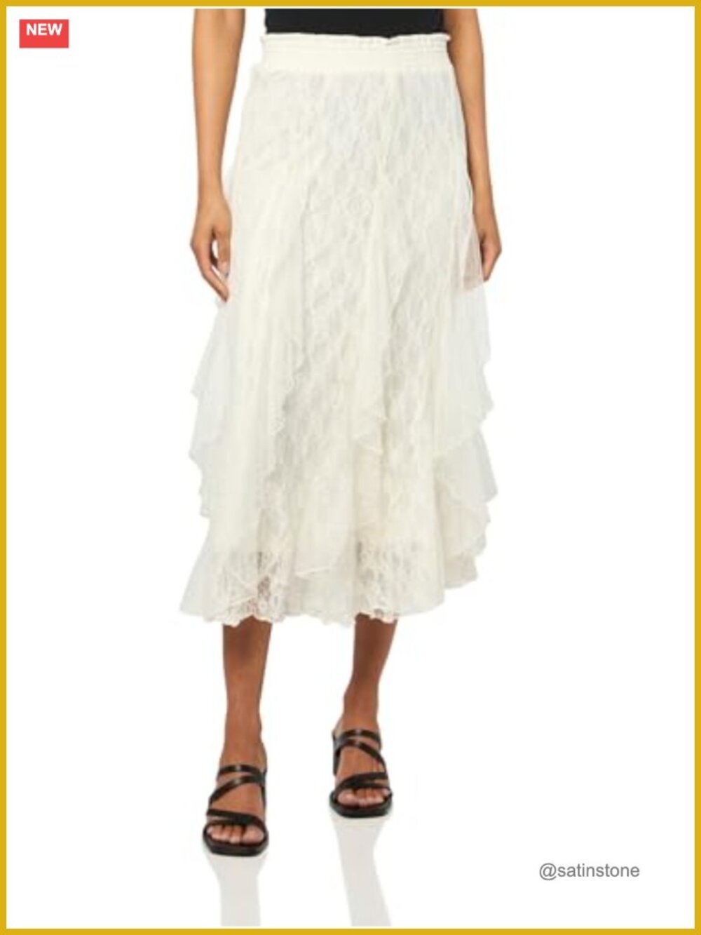 Lace Midi Skirt High Rise Cotton Flowy Skirt